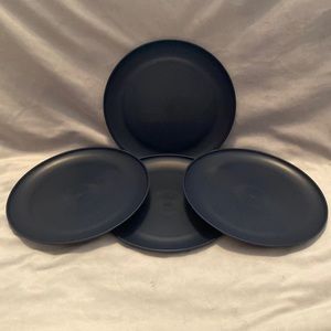 NWT. Mainstays 10.5in plastic navy plates (4). Dishwasher & microwave safe.